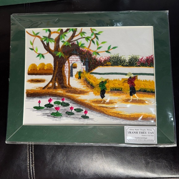 Asian Handmaid Embroidery Traditional Villages Scene 12”x9.5” TRANH THÊU TAY x5 - Picture 3 of 15